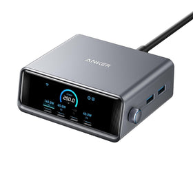 Anker Prime 250 W USB-C Charger, Ultra-Fast 6-Port GaN, 6 cm LCD Display, Smart Control Controller