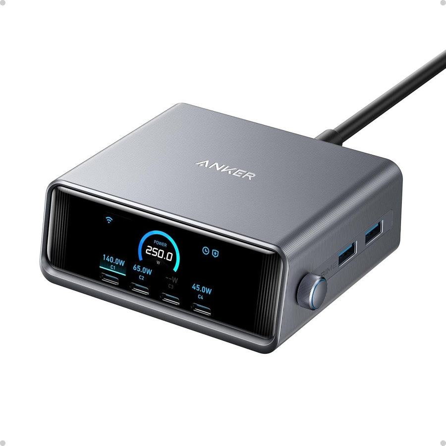 Anker Prime 250 W USB-C Charger, Ultra-Fast 6-Port GaN, 6 cm LCD Display, Smart Control Controller