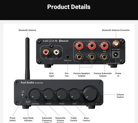 Fosi Audio BT30D Bluetooth 5.0 Stereo Audio Receiver Förstärkare 2.1 Channel Mini Hi-Fi Class D Integrated Amp 2X50 Watt