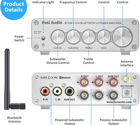 Fosi Audio BT30D-S Bluetooth 5.0 Stereo Audio Receiver Förstärkare 2.1 Channel Mini Hi-Fi Class D Integrated Amp 2X50 Watt