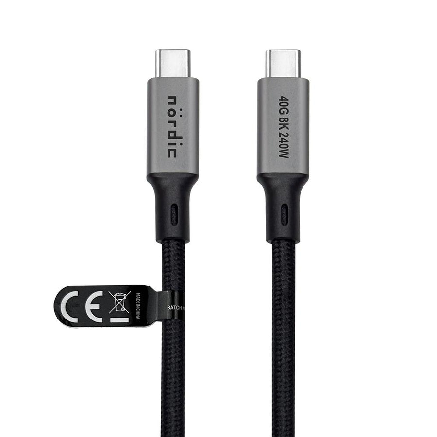 NÖRDIC 1m USB4 USB-C till C nylonflätad kabel PD3.1 240W 40G 8K60Hz 4K240Hz grå