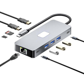 NÖRDIC 1 to 10 USB-C Docking station 2xHDMI4K60Hz 3xUSB3.0 5G 1xUSB-C 5G 1xRJ45 GigaLan 1xPD100W 1xSD 1xMicroSD