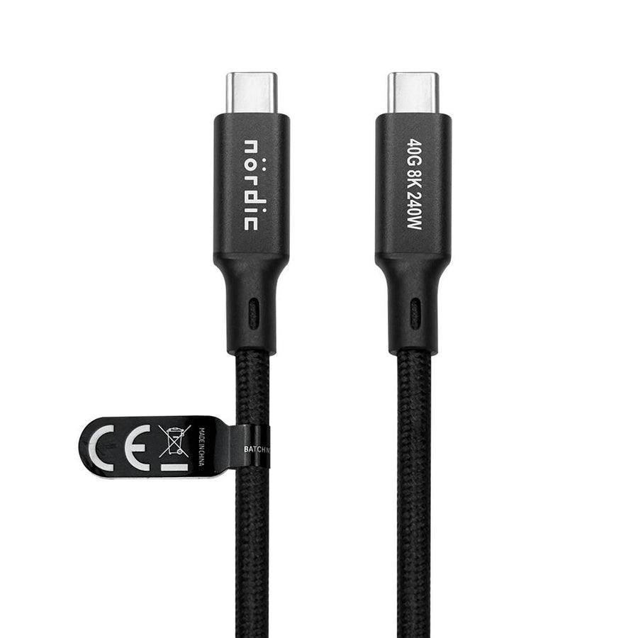 NÖRDIC 2m USB4 USB-C till C nylonflätad kabel PD3.1 240W 40G 8K60Hz 4K240Hz svart