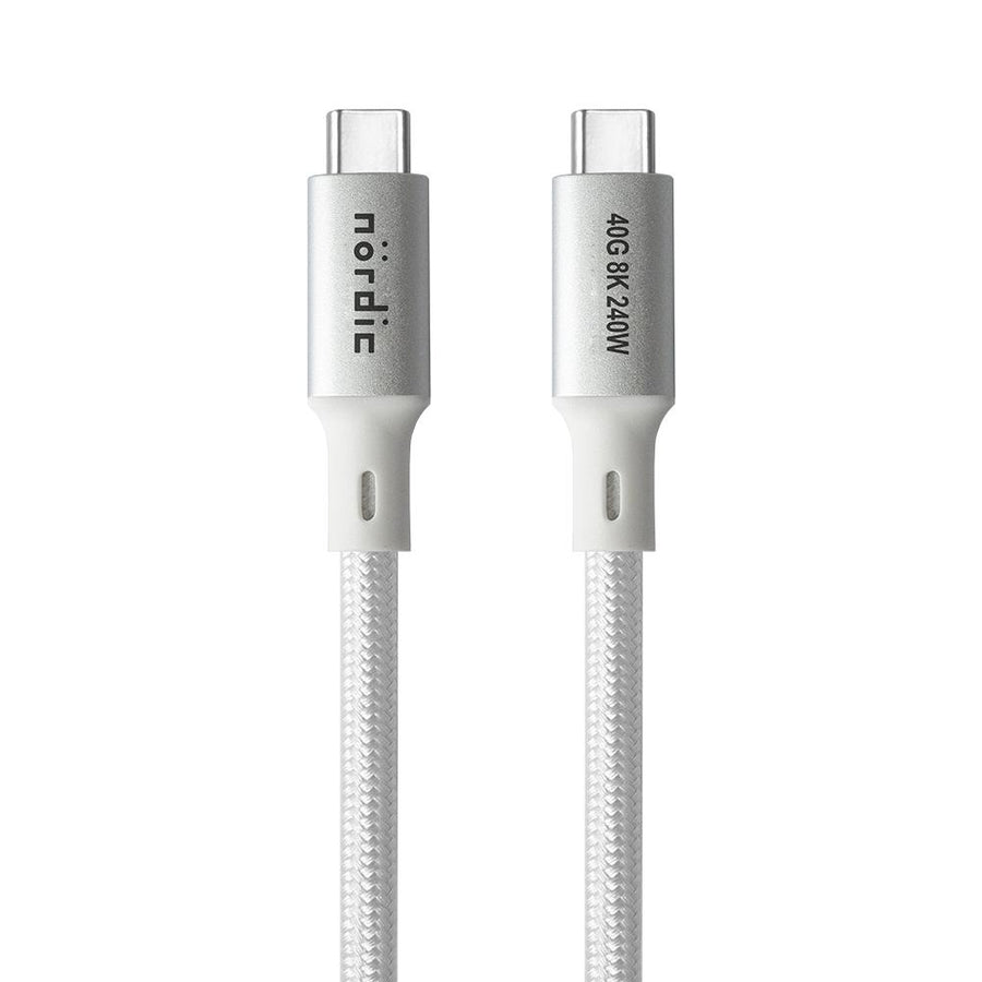 NÖRDIC 2m USB4/Thunderbolt 4 USB-C till C nylonflätad kabel PD3.1 med 240W snabbladdning 40G 8K60Hz 4K120Hz 5K60Hz 2x4K60Hz Emarker