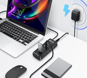 NÖRDIC 4-port Powered USB-C Hub 10Gbps with 2 USB-A & 2 USB-C Data Ports