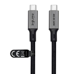 NÖRDIC 50cm USB4 USB-C till C nylonflätad kabel PD3.1 240W 40G 8K60Hz 4K240Hz grå