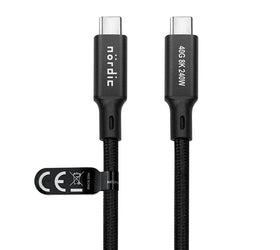 NÖRDIC 50 cm USB4 USB-C till C nylonflätad kabel PD3.1 240W 40G 8K60Hz 4K240Hz svart