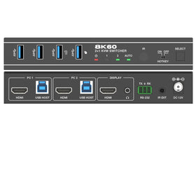 NÖRDIC 8K60Hz KVM switch 2 to 1 support UltraWide moitors  4xUSB-A