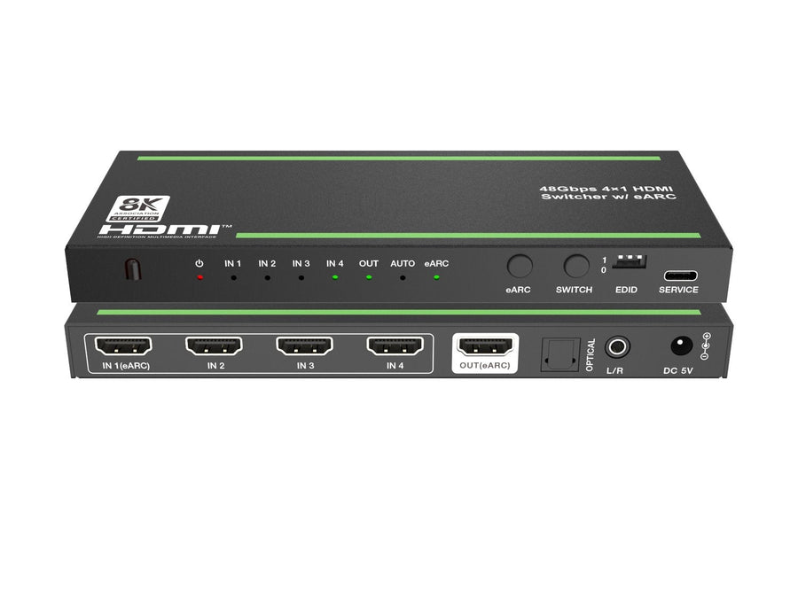 NÖRDIC 8K HDMI 2.1 eARC/ARC Switch och Extraktor 4 till 1 Optisk SPDIF & Stereo CEC HDR Dolby Atmos, True HD, Digital Plus, DTS-HD Master