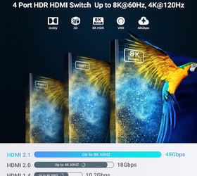 NÖRDIC 8K HDMI 2.1 eARC/ARC Switch och Extraktor 4 till 1 Optisk SPDIF & Stereo CEC HDR Dolby Atmos, True HD, Digital Plus, DTS-HD Master