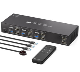 HDMI KVM-switch 3 datorer 2 skärmar 4K60Hz EDID 4 USB 3.0-portar med fjärrkontroll