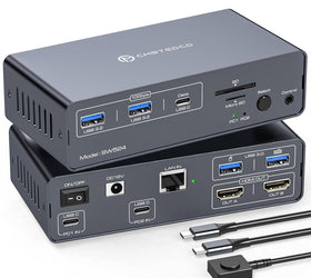 USB-C Dockningsstation med KVM-switch 2 PC 2 skärmar 4K60Hz HDMI EDID 12-i-1 Gigabit Ethernet, kortläsare, 5xUSB-A och USB-C