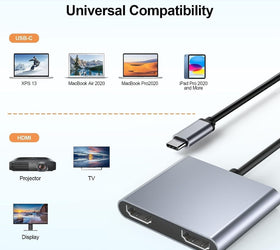 NÖRDIC USB-C adapter till dubbla HDMI skärmar, 4K 60Hz, Windows, MacOS, Android