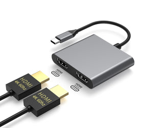 USB-C adapter till dubbla HDMI skärmar, 4K 60Hz, Windows, MacOS, Android