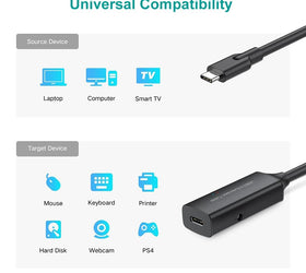 aktiv 15m USB-C 3.0 SuperSpeed 5Gbps förlängningskabel hane till hona