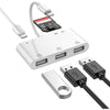 NÖRDIC Lightning adapter 1 till 6 portar 3xUSB A 3.1, 1xTF 1xSD kortläsare 1 x Lightning (Non MFI) laddningsport