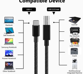 USB-C 2.0 till USB 2.0 B datakabel 2m USB skrivarkabel