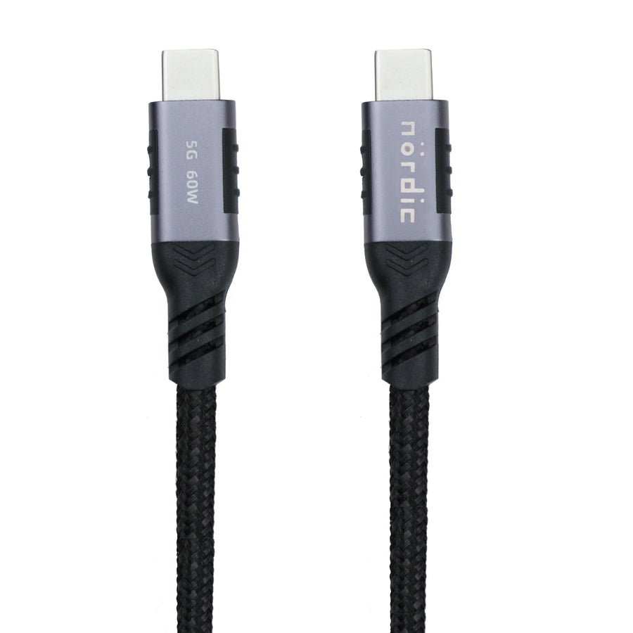 NÖRDIC 2m USB3.2 Gen1 USB-C till C nylonflätad kabel snabbladdning 3A 5Gbps Power Delivery PD 60W